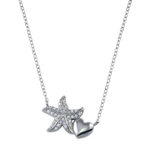 Load image into Gallery viewer, Sterling Silver Rhodium Plated Starfish Heart CZ Necklace