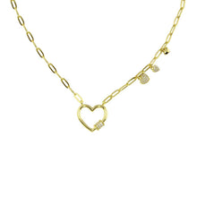 Load image into Gallery viewer, Sterling Silver Gold Plated Heart CZ Paperclip Necklace