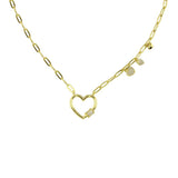 Sterling Silver Gold Plated Heart CZ Paperclip Necklace