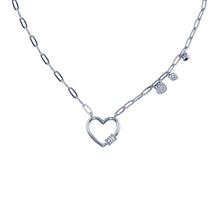 Load image into Gallery viewer, Sterling Silver Rhodium Plated Heart CZ Paperclip Necklace