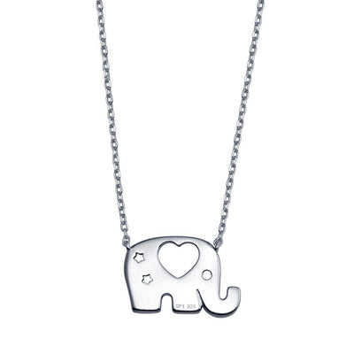 Sterling Silver Rhodium Plated Elephant Heat Star Necklace
