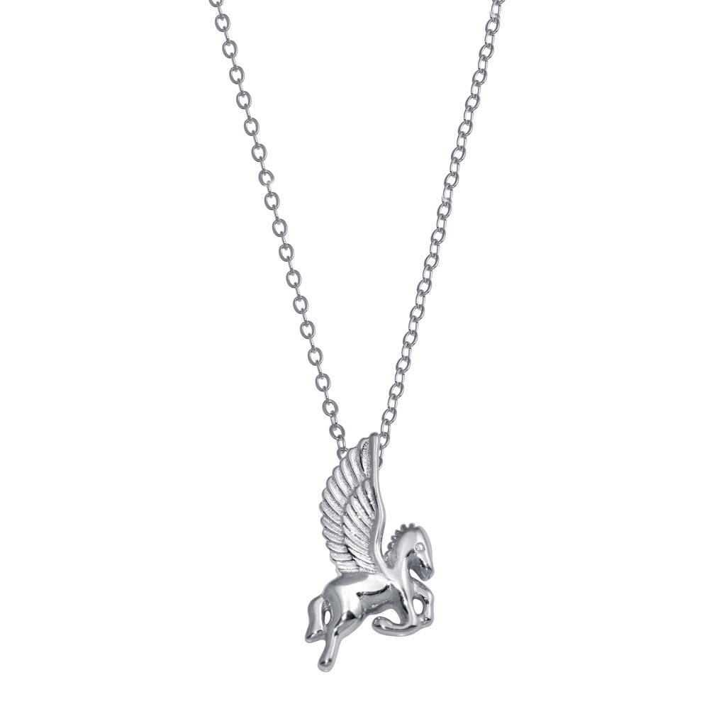 Sterling Silver Rhodium Plated Pegasus Necklacee