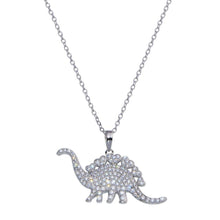 Load image into Gallery viewer, Sterling Silver Rhodium Plated Dinosaur CZ Necklace