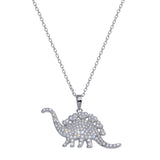 Sterling Silver Rhodium Plated Dinosaur CZ Necklace