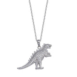 Sterling Silver Rhodium Plated Dinosaur CZ Necklace