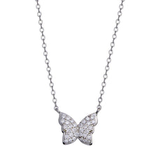 Load image into Gallery viewer, Sterling Silver Rhodium Plated Butterfly CZ Necklace