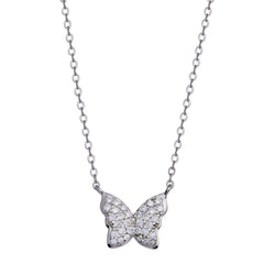 Sterling Silver Rhodium Plated Butterfly CZ Necklace