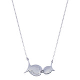 Sterling Silver Rhodium Plated 2 CZ Fish Necklace