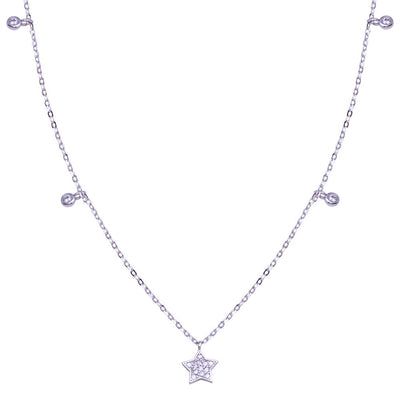Sterling Silver Rhodium Plated Star And Round CZ Necklace