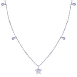 Sterling Silver Rhodium Plated Star And Round CZ Necklace