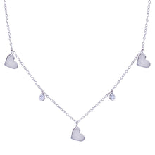Load image into Gallery viewer, Sterling Silver Rhodium Plated Dangling Heart Clear CZ Necklace
