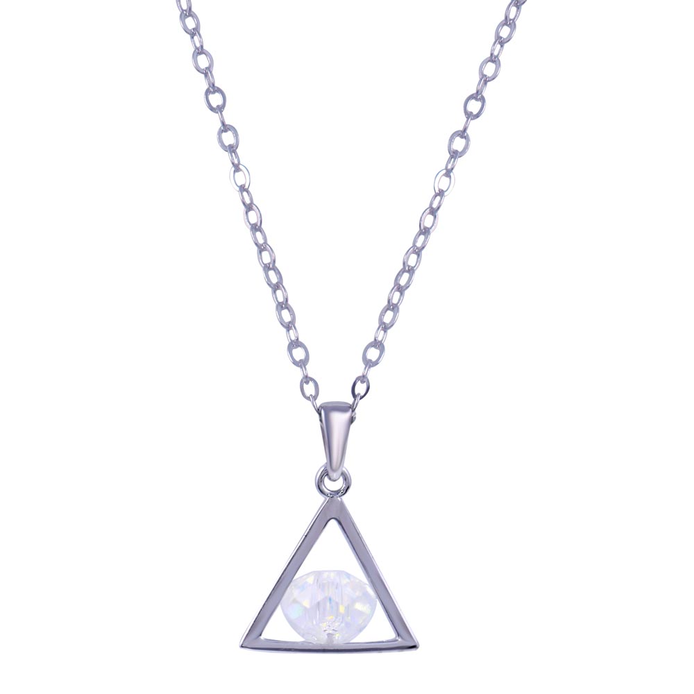 Sterling Silver Rhodium Plated Triangle Crystal CZ Necklace