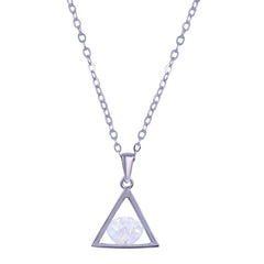 Sterling Silver Rhodium Plated Triangle Crystal CZ Necklace
