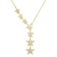 Load image into Gallery viewer, Sterling Silver Gold Plated Stars Clear CZ Necklace