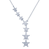 Sterling Silver Rhodium Plated Stars Clear CZ Necklace