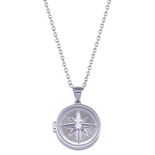 Load image into Gallery viewer, Sterling Silver Rhodium Plated Northstar Locket Clear CZ Necklace