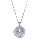 Sterling Silver Rhodium Plated Northstar Locket Clear CZ Necklace
