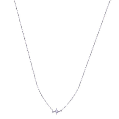Sterling Silver Rhodium Plated Northstar Clear CZ Necklace