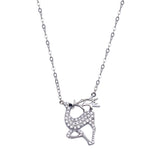 Sterling Silver Rhodium Plated CZ Deer Necklace