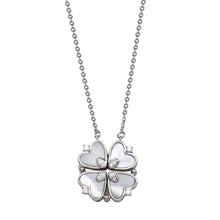 Load image into Gallery viewer, Sterling Silver Rhodium Plated CZ MOP Magnetic Flower Heart Necklace