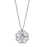 Sterling Silver Rhodium Plated CZ Open Magnetic Flower Heart Necklace