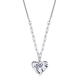 Sterling Silver Rhodium Plated Creased Heart Necklace