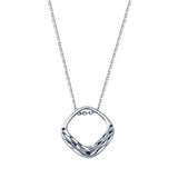 Sterling Silver Rhodium Plated Square Diamond Cut Pendant Adjustable Necklace