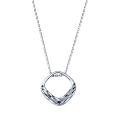 Sterling Silver Rhodium Plated Square Diamond Cut Pendant Adjustable Necklace