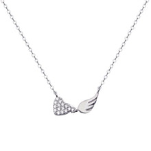 Load image into Gallery viewer, Sterling Silver Rhodium Plated Wing Heart Clear CZ Adjustable Necklace