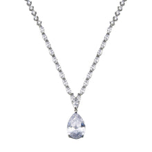 Load image into Gallery viewer, Sterling Silver Rhodium Plated Teardrop Round And Oval Clear CZ Tennis Necklace