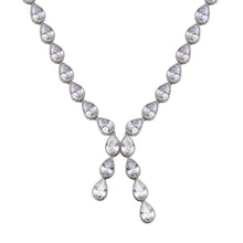 Load image into Gallery viewer, Sterling Silver Rhodium Plated Teardrop Dangling Pendant Clear CZ Tennis Necklace