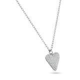 Sterling Silver Rhodium Plated Heart Clear CZ Necklace