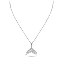 Load image into Gallery viewer, Sterling Silver Rhodium Plated Whale Tail Clear Baguette CZ Necklace