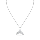 Sterling Silver Rhodium Plated Whale Tail Clear Baguette CZ Necklace