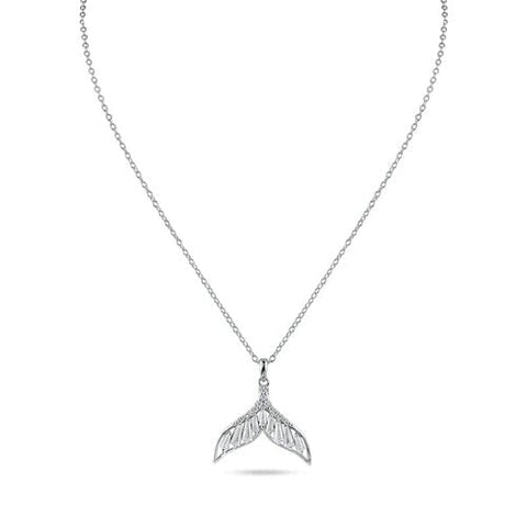 Sterling Silver Rhodium Plated Whale Tail Clear Baguette CZ Necklace