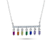 Sterling Silver Rhodium Plated Multi Color Dangling CZ Necklace