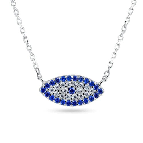 Sterling Silver Rhodium Plated Evil Eye CZ Necklace