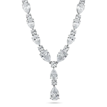 Load image into Gallery viewer, Sterling Silver Rhodium Plated Teardrop Clear CZ Tennis Necklace