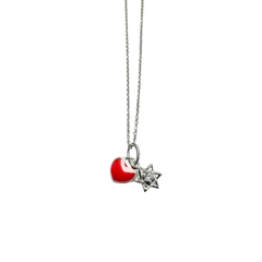 Sterling Silver Rhodium Plated Star Of David Red Enamel Heart Clear CZ Pendant Necklace Chain Length-16+2, Star Of David Dimensions-8.5mmx8.5mm, Heart Dimensions-7mmx6mm