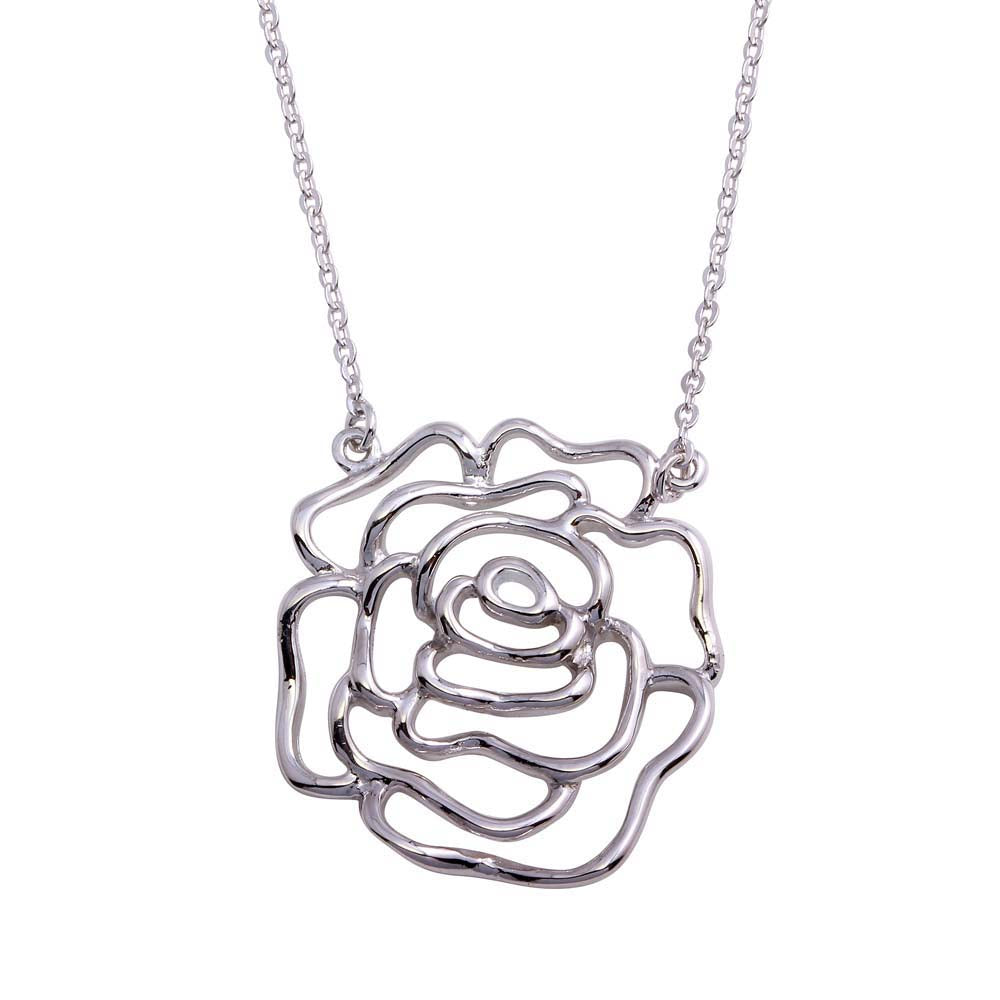 Sterling Silver Black Rhodium Plated Outline Flower Necklace