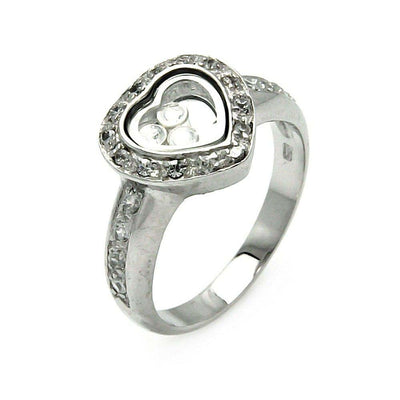 Sterling Silver Nickel Free Rhodium Plated Black Outlined Heart Shaped Ring With CZ StonesAnd Height 12mmAnd Width 13mm