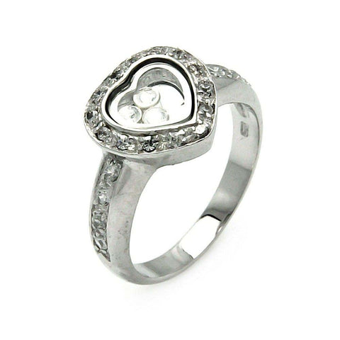 Sterling Silver Nickel Free Rhodium Plated Black Outlined Heart Shaped Ring With CZ StonesAnd Height 12mmAnd Width 13mm