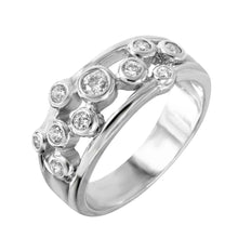 Load image into Gallery viewer, Sterling Silver Fancy Band Ring with Multi Round Cut Clear Czs on Bezel Setting