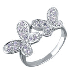 Sterling Silver Rhodium Plated Double Butterfly Shaped Ring With CZ Stones