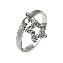 Load image into Gallery viewer, Sterling Silver Dangling Paved Open Star Design Ring with Charm Size of 10MM