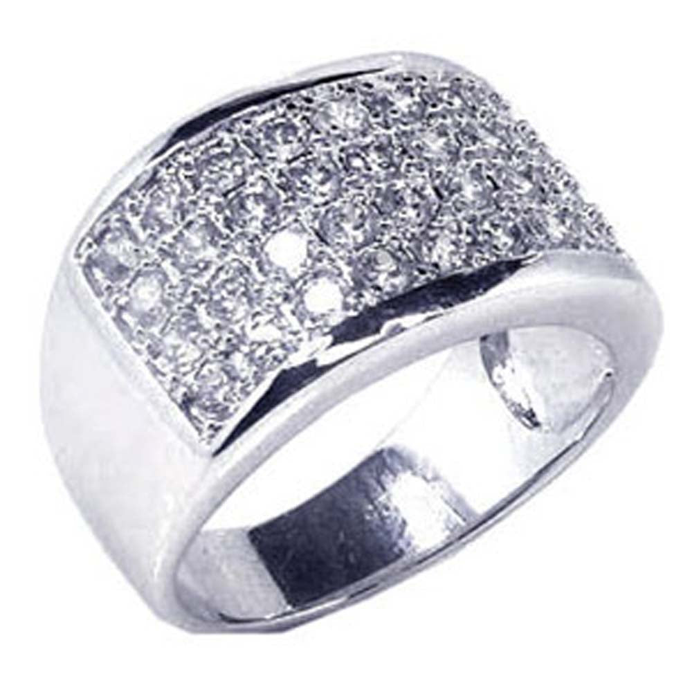 Sterling Silver Classy Band Ring Inlaid with Micro Paved Clear Czs