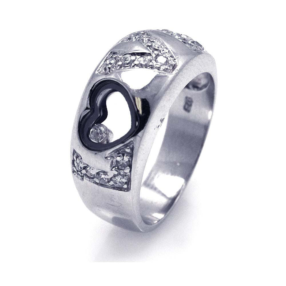 Sterling Silver Two-Toned Word  LOVE  and Heart Design Inlaid with Clear Czs Ring