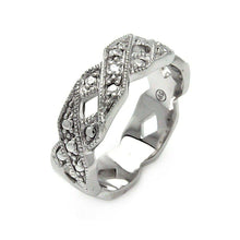 Load image into Gallery viewer, Sterling Silver Elegant X Link Design Inlaid with Clear Czs Eternity Band RingAnd Ring Width of 6.8MM