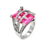 Sterling Silver Elegant Ring with Centered Emerald Cut Pink Cz with Clear Czs Line Pattern DeignAnd Ring Width of 18.3MM