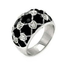Load image into Gallery viewer, Sterling Silver Modish Black Enamel Criss Cross Heart Design Inlaid with Clear Czs RingAnd Ring Width of 13.2MM